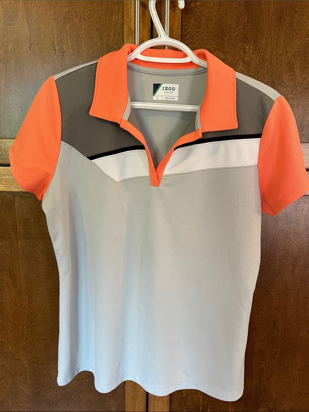 Izod Coral and Gray Colorblock Golf Polo